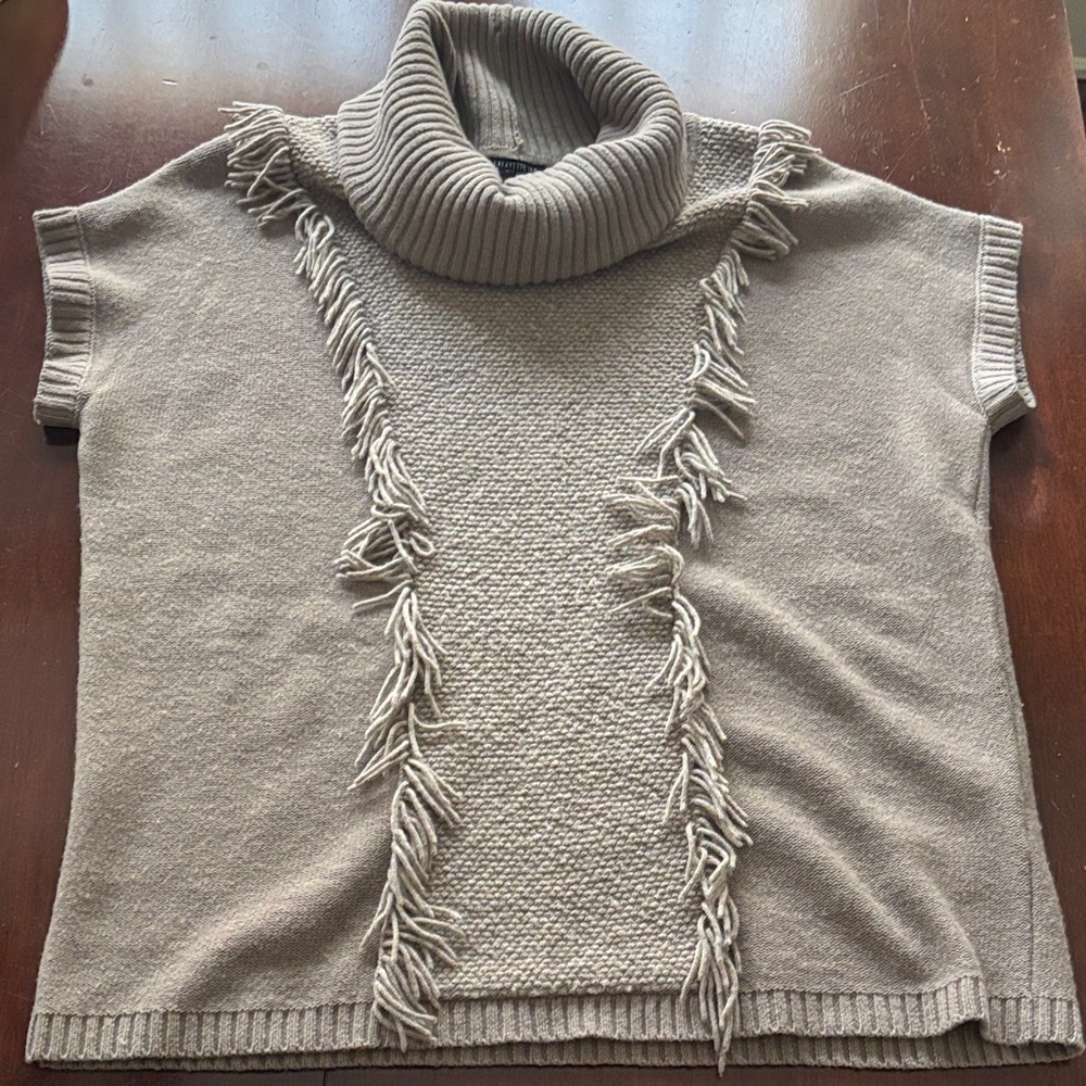 Lafayette 148 New York Taupe Fringe Turtleneck Sweater Vest